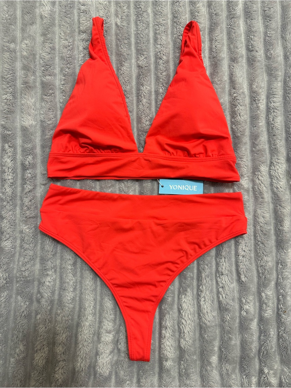Yonique Bold Red Triangle Bikini Set